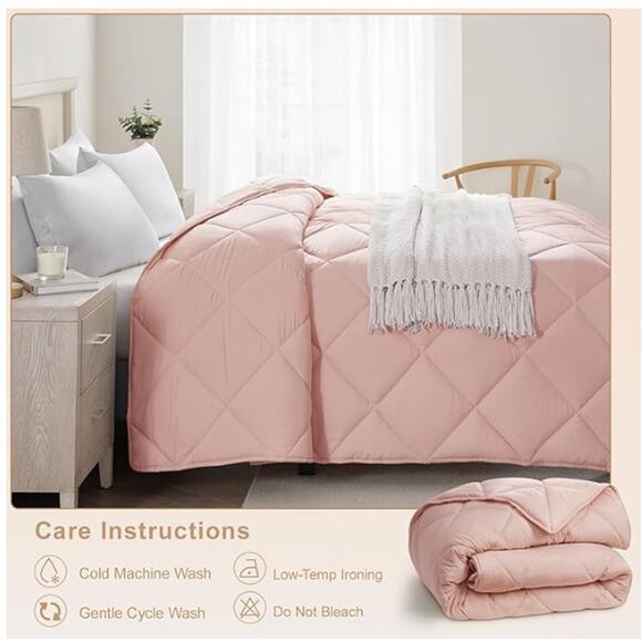 Queen Comforter-Pink Down Alternative Quilted Breathable with Corner Tabs - Picture 6 of 6